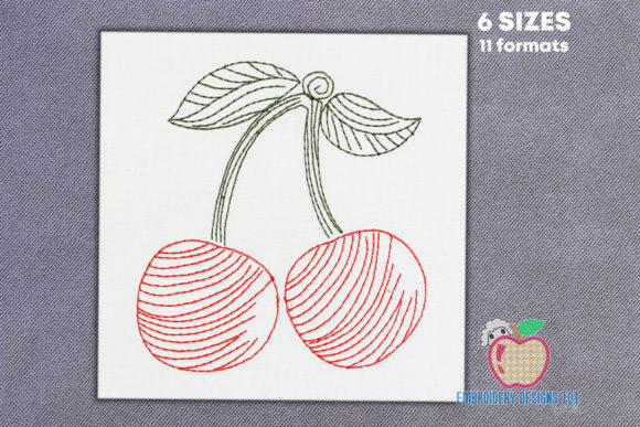 Two Cherries with Leaves Line Design